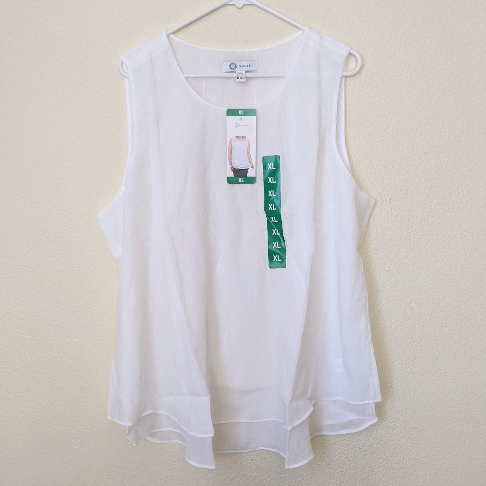Cristina B Double Layer Sleeveless Tunic Top White XL